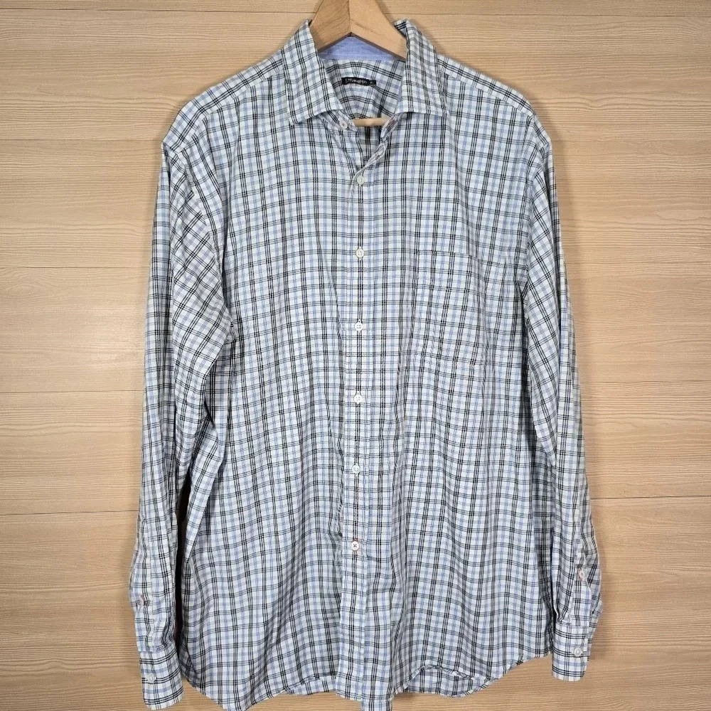 J.McLaughlin Men's XL Long Sleeve Button Up Shirt Checkered Plaid 100% Cotton